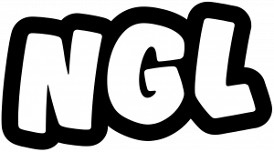 White italic text with a thick black border of the letters, "NGL".