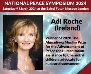 Adi Patricia Roche addressed the London peace symposium, advocating for nuclear disaster victims and championing global harmony.