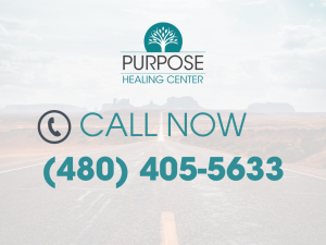 A phone call logo and road overlay shows the concept of reach out directly to Purpose Healing Center for a confidential discussion of options