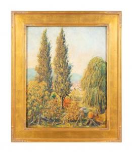 Untitled oil on canvas impressionist landscape painting by E. Ambrose Webster (American, 1869-1935), signed lower right and housed in a 38 inch by 32 inch gilt frame (est. $20,000-$25,000).