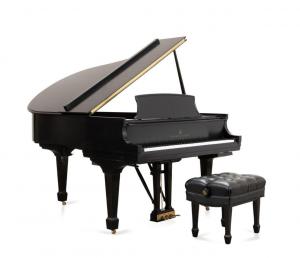 2007 Steinway Model M ebony baby grand piano, having a PianoDisc CD player and serial number 580181 to the metal plate, plus several maker's marks and a tufted bench (est. $15,000-$25,000).
