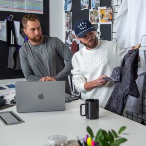 Adam Thielen and Michael E. Jordan designing custom product