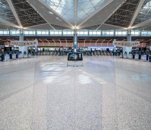 Interior of Newark airport showing terrazzo floor