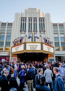 Under the iconic marquee of the Fox Theatre in Redwood City, a crowd of innovators and entrepreneurs gather for the Startup Grind Global Conference.