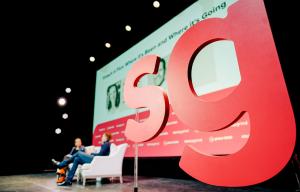 Photo captures the Startup Grind logo on the main stage at the Global conference.