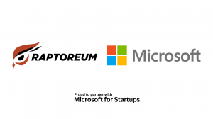 Raptoreum and Microsoft Logo highlighting the new partnership