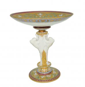 Circa 1862 Minton exhibition tazza, probably designed by Leon Arnoux with puce ermine, designed for display at the London International Exhibition 1862 (est. 1,500-$2,000).
