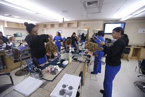 San Jose City College Cosmetology Students in the classroom.