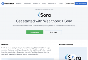 A screenshot of a webpage describing the Sora + Wealthbox integration