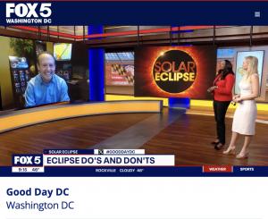 Top US eclipse glasses manufacturer American Paper Optics CEO John Jerit educated millions on eclipse safety tips on coast-to-coast TV interviews, including on FOX 5 DC.