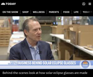 American Paper Optics CEO John Jerit shares eclipse glasses safety tips on the TODAY Show for the April 8, 2024, Total Solar Eclipse.