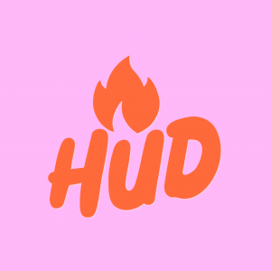 The HUD App logo features the stylised words HUD App in orange on a pink background.