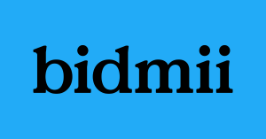 Logo of Bidmii, featuring a stylized font that symbolizes home improvement and renovation, indicating trust and insurance security for contractors.
