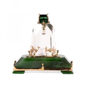 Michael Christie 'Frog Kiss' gem carved perfume bottle with green tourmaline/chrysoprase dipper/pendant and internal carved frog imagery by Susan Allen (est. $10,000-$15,000).