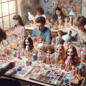 A diverse group of enthusiasts engaged in a This Is Blythe workshop, customizing their own Blythe dolls