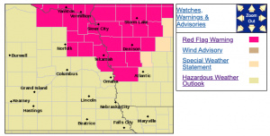 Hail warning map for Omaha, Nebraska