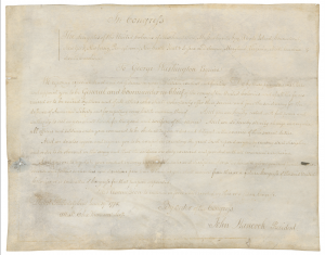 A letter from June 1775 commissioning George Washington to Commander In Chief.