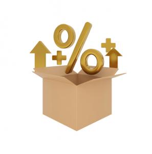 Brown boxes with percentage sign coming out of it