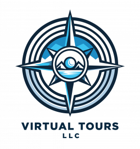 virtual tours llc logo with sphere and compass