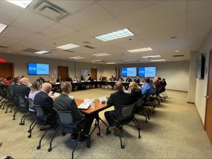 Representatives of the Center for Internet Security (CIS), National Cyber Director Harry Coker Jr., Michigan Department of Technology, Management and Budget (DTMB) and members of the K-12 education community engage in a roundtable discussion of K-12 cybersecurity