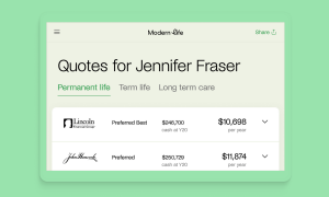 A stylized screen capture that shows two permanent life insurance quotes, along with their applicable ratings and premiums