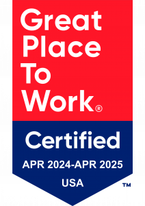 Red and blue chevron banner stating Great Place to Work 2024 certification
