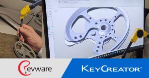 Photo montage showing Revware MicroScribe in use with KeyCreator CAD software