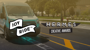 Image of Electreon's electrified roadway with the Joyride and Hermes Creative Awards logos overlaid.