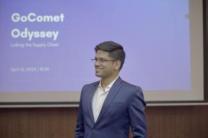 A picture of GoComet CEO, Gautam Prem Jain, as he kicks off GoComet Odyssey - a supply chain conference in Banglore, India