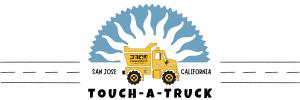 Image of yellow tractor logo with text that reads Coastal Kids Home Care's Touch-A-Truck San Jose at History Park