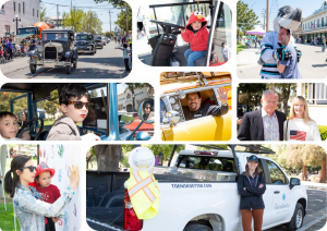Touch-A-Truck San Jose Photo Collage with kids playing, adults smiling, and vehicles.