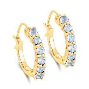 18K Yellow Gold Plated 1.44 Carat Genuine Blue Topaz .925 Sterling Silver Earrings
