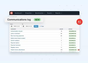 Screenshot of PayProp's new communications log feature