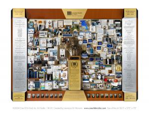 Rectangular shadowbox featuring photos and miniature items for Hughston Clinic's 75th anniversary