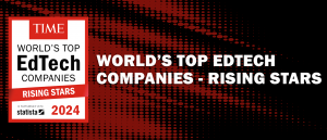 Red image with TIME's logo along with Statica. "World's top EdTech Companies - Rising Star"