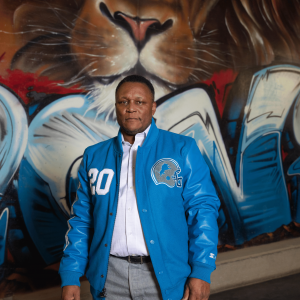 Detroit Lions' Barry Sanders Wears the All New Varsity Jersey Jacket from the HOMAGE x Starter GOAT Collection