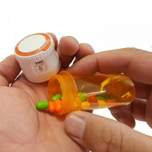 Meticap, a reusable medication timing cap, screws on to 1-Clic vial caps currently available at many pharmacies and reduces the risk of overdose and underdose.