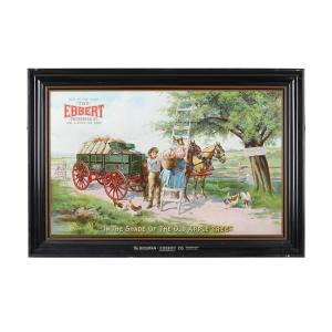 Circa 1906 self-framed single-sided tin lithograph sign for the Hickman-Ebert Wagon Company (Owensboro, Ky.), one of the great self-framed tin signs (CA$5,900).