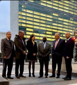 AMCD delegation to the UN (left to right) Ahmed Atef, John Hajjar, Gazelle Sharmahd, Daowd Salih, Tom Harb and Ayoub Sleem