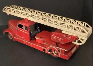 The toys category will be led by a long Tippco tin firefighter truck ladder with four firefighter figures in the cabin, missing the key but still a desirable mid-century toy (est. $500-$1,000).