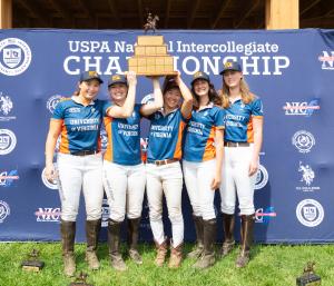 5 female arena polo players for UVA receive trophy