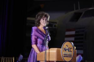 Tammie Jo Shults giving remarks at The Victory Ball 2024 in Dallas.
