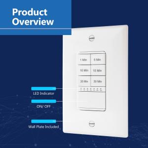 Graphic image of Lider Electric's in-wall countdown timer switch and features.