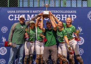 6 people hold up polo trophy-Colorado State University