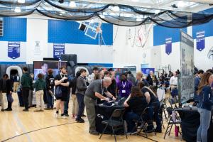 a networking and informational fair attended by 100 Connecticut and Rhode Island students showcasing the potential employment opportunities from regional suppliers in the submarine shipbuilding and defense manufacturing industry.