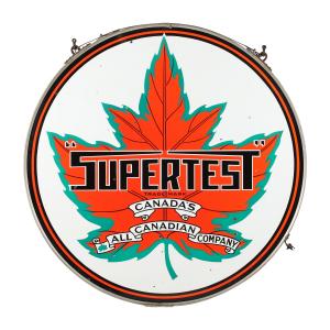 Supertest Gasoline double-sided porcelain sign, five feet in diameter and contained in the aluminum frame and hardware, made in Canada in the 1940s (est. CA$8,000-$12,000).