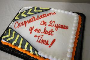 10 Year No Lost Time Celebration Cake