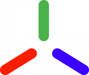 Red, Green and Blue symmetrical line spaced 120 degrees apart making a 3 phase electric like diagram