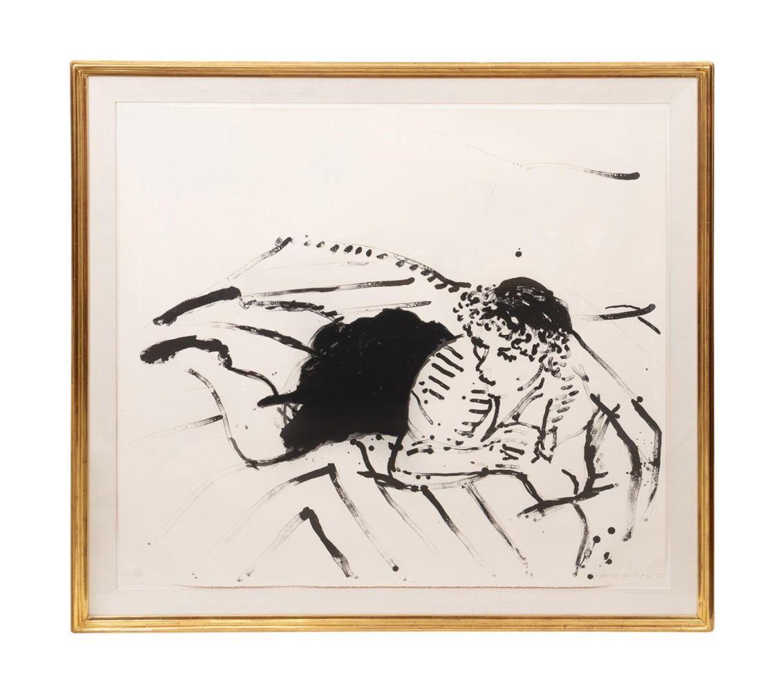 Black and white lithograph on Arches paper by David Hockney (British, b. 1937), titled Big Celia #2 (1981), #82 from an edition of 100. The frame is 62 ¾ inches by 67 ½ inches (est. $18,000-$26,000).