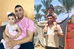 Ahmed and Layan before and during the conflict in Gaza.